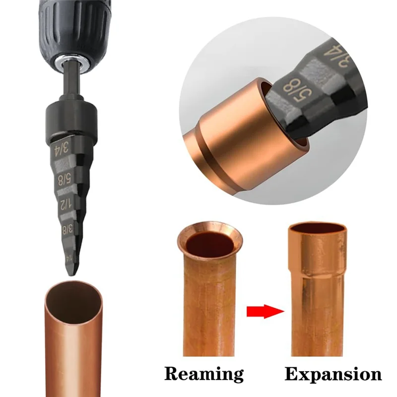 

75STO-2PCS Copper Tube Expander, 5 In1 Air Conditioner Copper Pipe Swaging Flaring Drill Bits Repair Tool