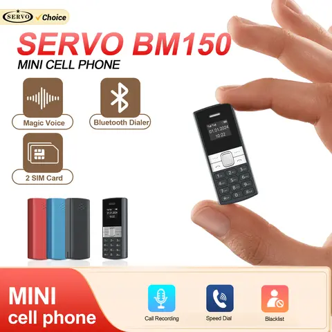 SERVO BM150 Mini Backup Mobile Phone Speed Dial Magic Voice Auto Call Recording Blacklist Small Feature Cellphones 2 SIM Standby