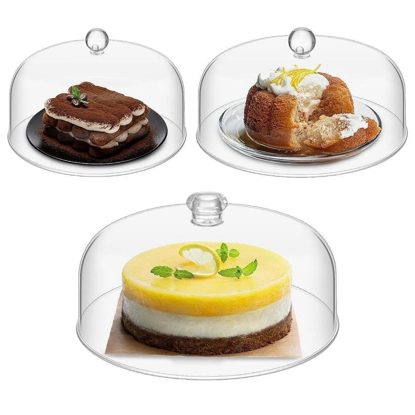 2Pcs Cake Plate Display Acrylic Cake Stand Cover with Handle Cake Tray Serving