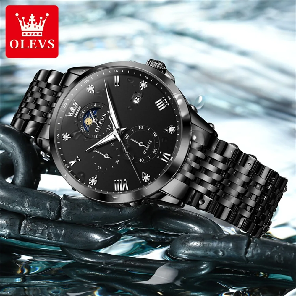OLEVS 2925 Classic Brand Movement Watch Multifunctional Tidal Diurnal Phase Calendar Window 30m Waterproof Luminous Watch