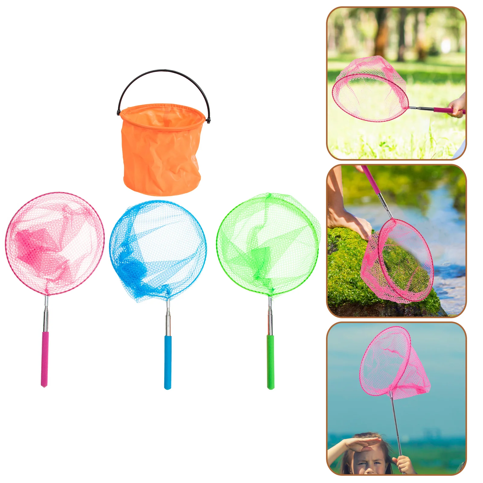1세트 확장형 어망 어린이 야외용 버킷 튼튼한 그물 작은 물고기 잡이용 나비 그물 장난감