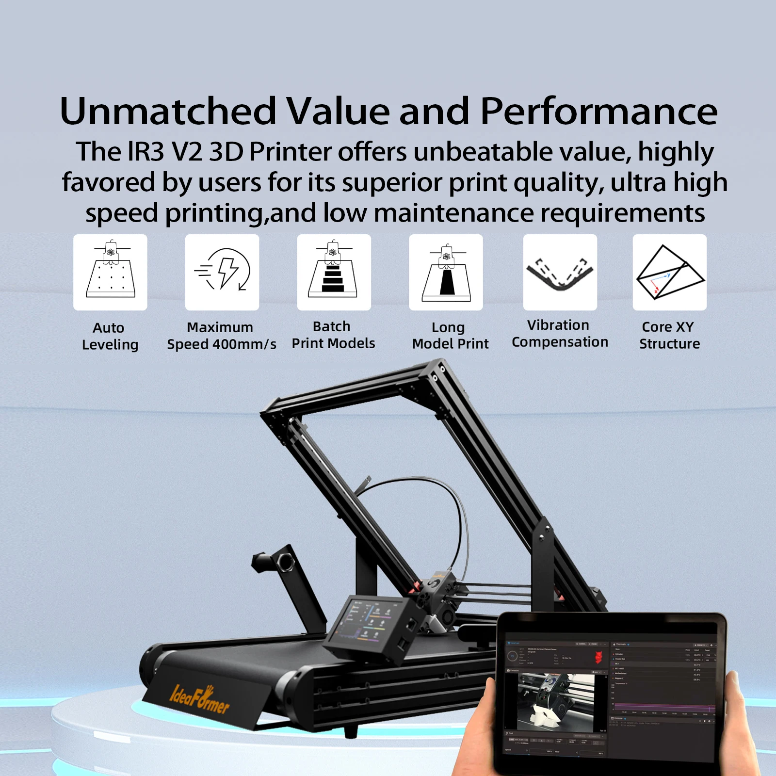 IdeaFormer IR3 V2 Endlos-Z-Achsen-Stahlbandförderer 250 × 250 ×∞ mm Klipper-Firmware Schnelles Drucken 3D-Druck – Detail 2