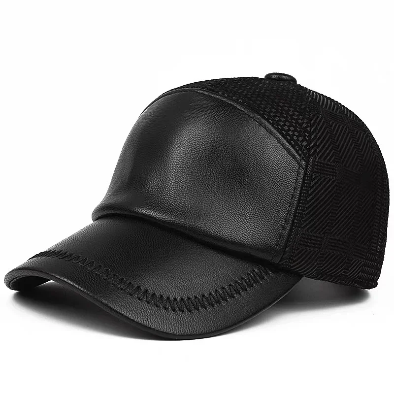 Novo boné de beisebol casual masculino couro genuíno pato tonue chapéus masculino casual soco hóquei golfe couro impresso