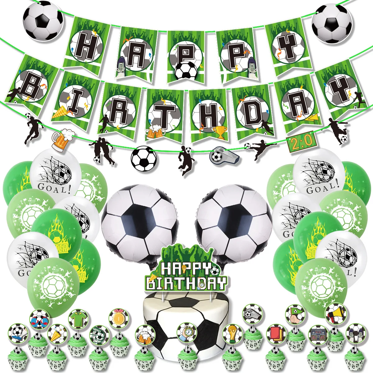 

Football Themed Birthday Party Decoration Football Flag Pulling Cake Card Inserting Balloon Set Decoration Wupplies Wholesale