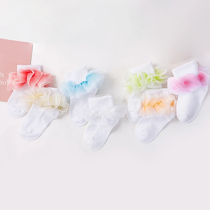 Kids Girls Ankle Socks Cute Dress Socks with Ruffle Lace Breathable Walking Socks for Toddler Infant