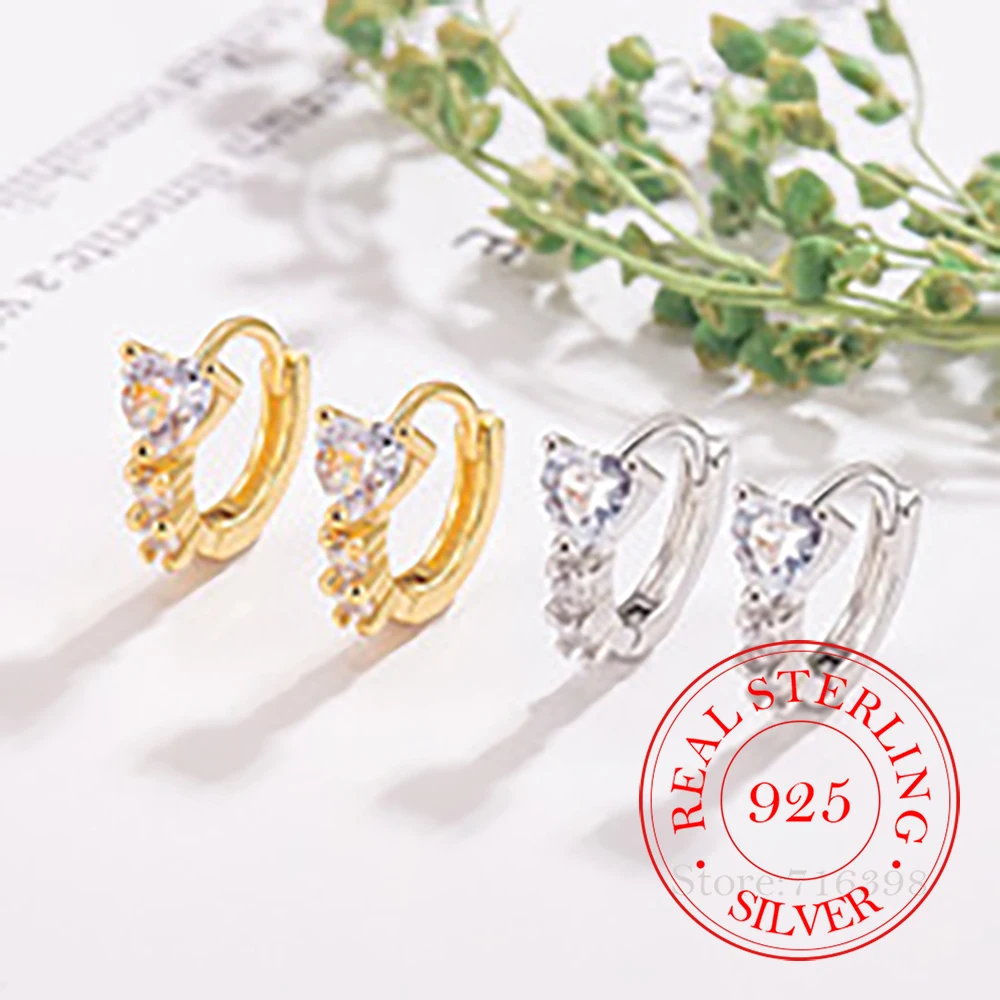 

Серьги-кольца из стерлингового серебра 925 пробы с геометрическим цирконием в форме сердца для женщин, ювелирные изделия для пирсинга Aretes De Mujer, подарок на вечеринкуmoi