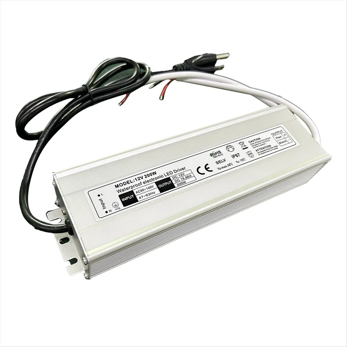 A1930FHOT]LED Driver 200W Waterproof IP67 Power Supply Transformer Adapter 90V-140V AC to 12V DC Low Voltage Output,US Plug