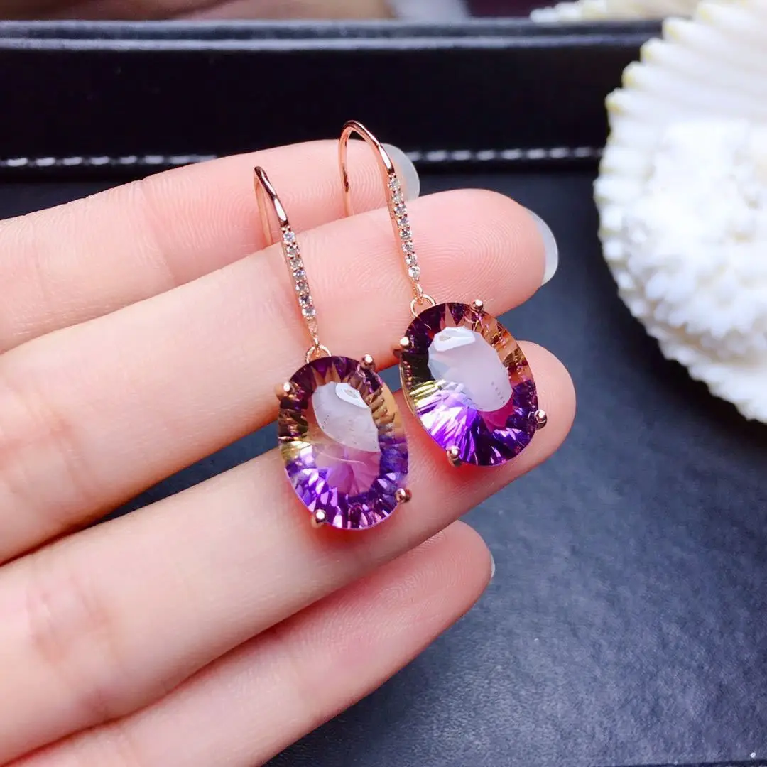 

Oval Simulated Amethyst Gradients Color Stone Earrings For Women Luxury Purple Crystal Wedding Rose Gold Color Dangle Earring