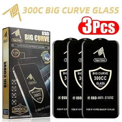 300CC Big Curve Tempered Glass For iPhone 15 13 11 12 14 17 Pro Max ESD Anti-Static Screen Protector For iPhone 16 Plus X XR XS