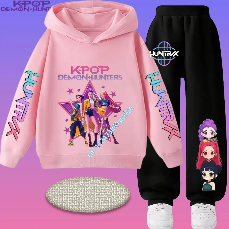 

Одежда для маленьких девочек, комплект с капюшоном KPop Demon Hunters, модный повседневный свитшот для девочек, новый детский костюм с капюшоном K-Pop Demon Hunters