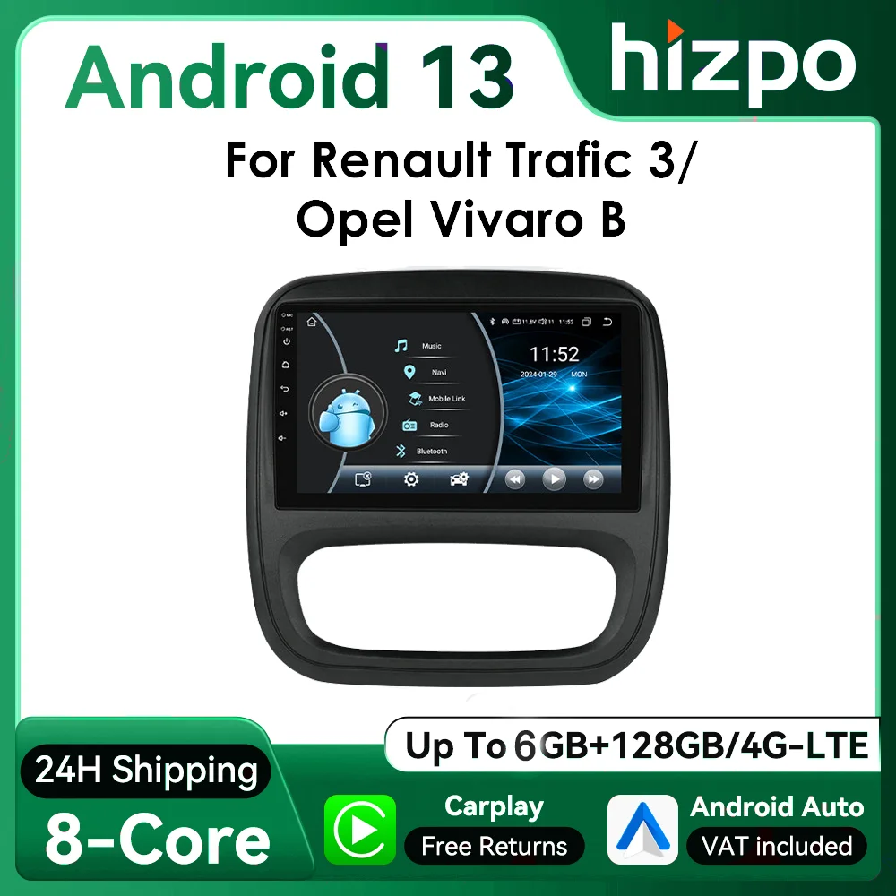 Hizpo 2din 9inch android13 autoradio für opel vivaro b 2014-2018 renault trafic 2014-2021 rds dsp gps 4g bt auto carplay