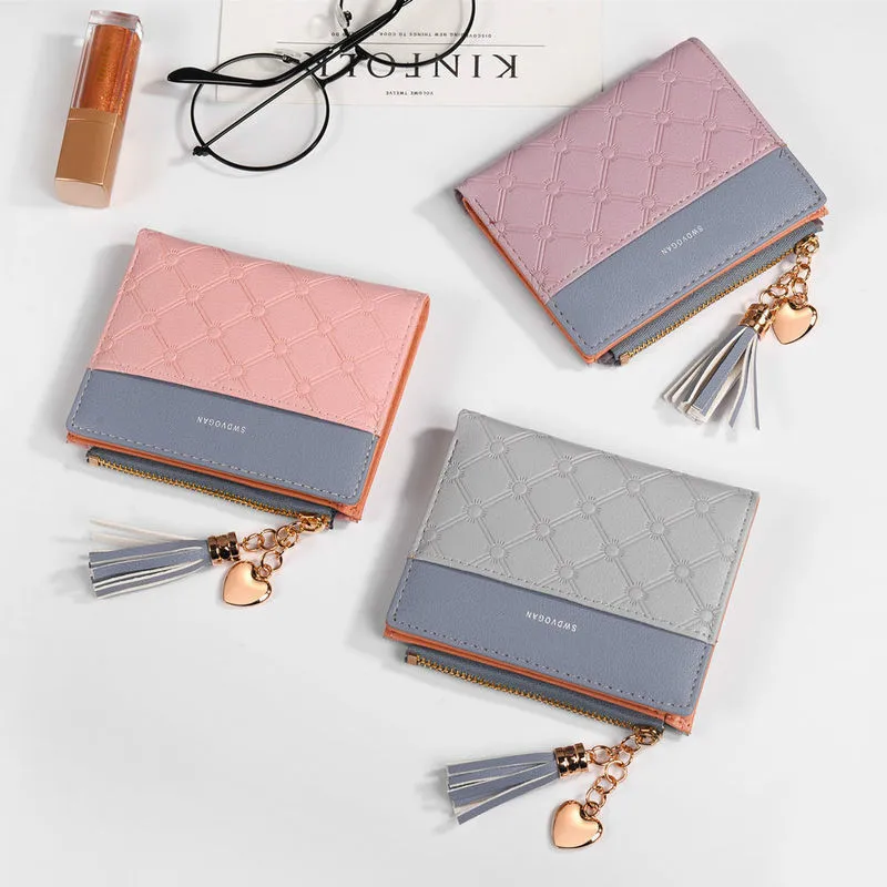 

2022 Fashion Tassel Women Wallet for Credit Cards Small Luxury Brand Leather Short Womens Wallets and Purses Carteira Feminina