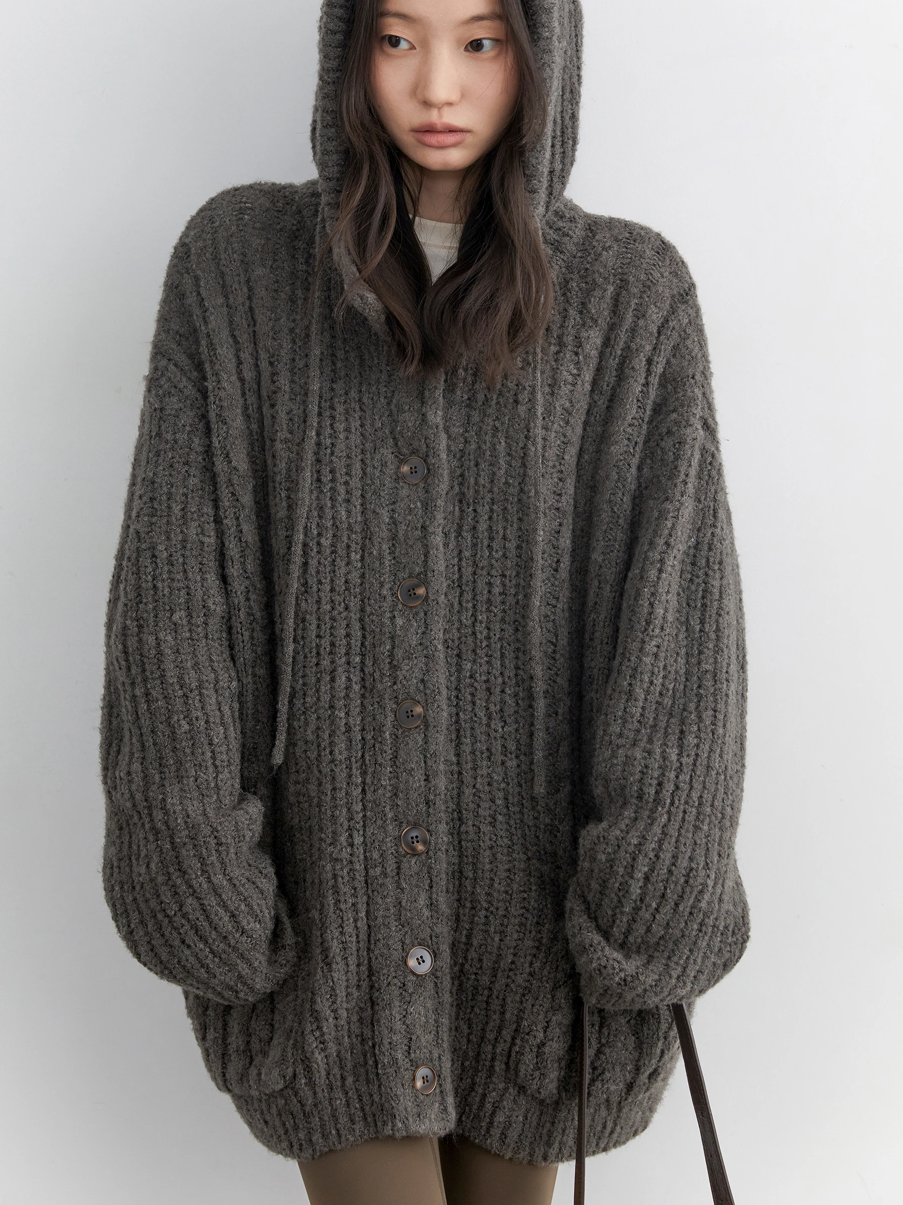 CHIC VEN Korean Women Sweaters Loose Casual Long Hooded Drawstring Knitted Cardigan Female Warm Jacket Autumn Winter 2025