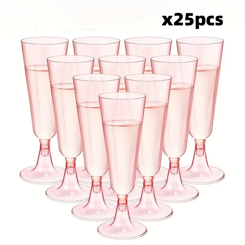 25pcs 150ml Plastic Champagne Flutes Disposable Sparkling Champagne Bar Cups Clear Toasting Glasses For Weddings Cocktail Event