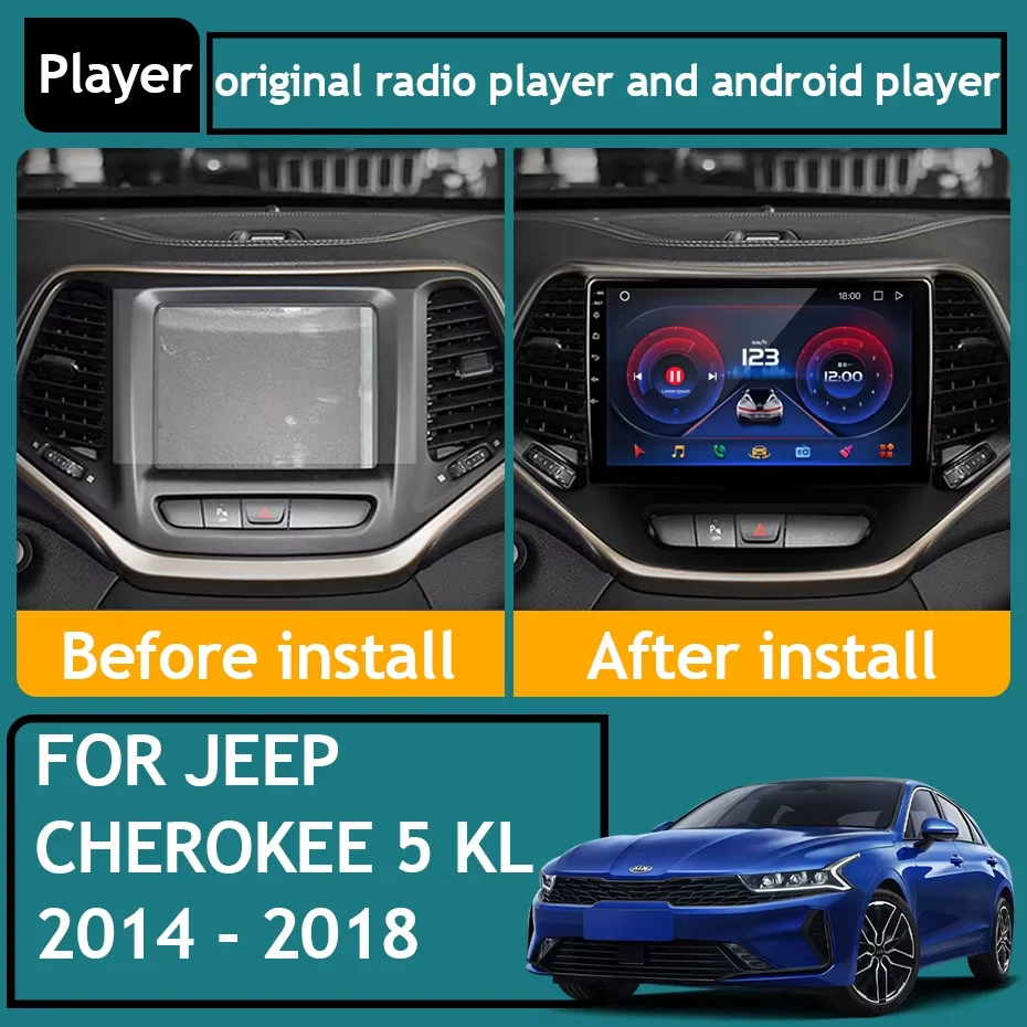 For Jeep Cherokee 5 KL 2014 - 2018 Android 16 Car Radio Screen GPS Navigation Carplay DVD No 2din 4G Wifi BT 2k Video Autoradio