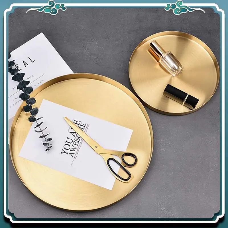 

A67K-2X Round Gold Tray,Metal Decorative Tray Makeup Tray Organizer For Vanity,Bathroom,Dress,Matte Brass Finish, 11.8 Inch