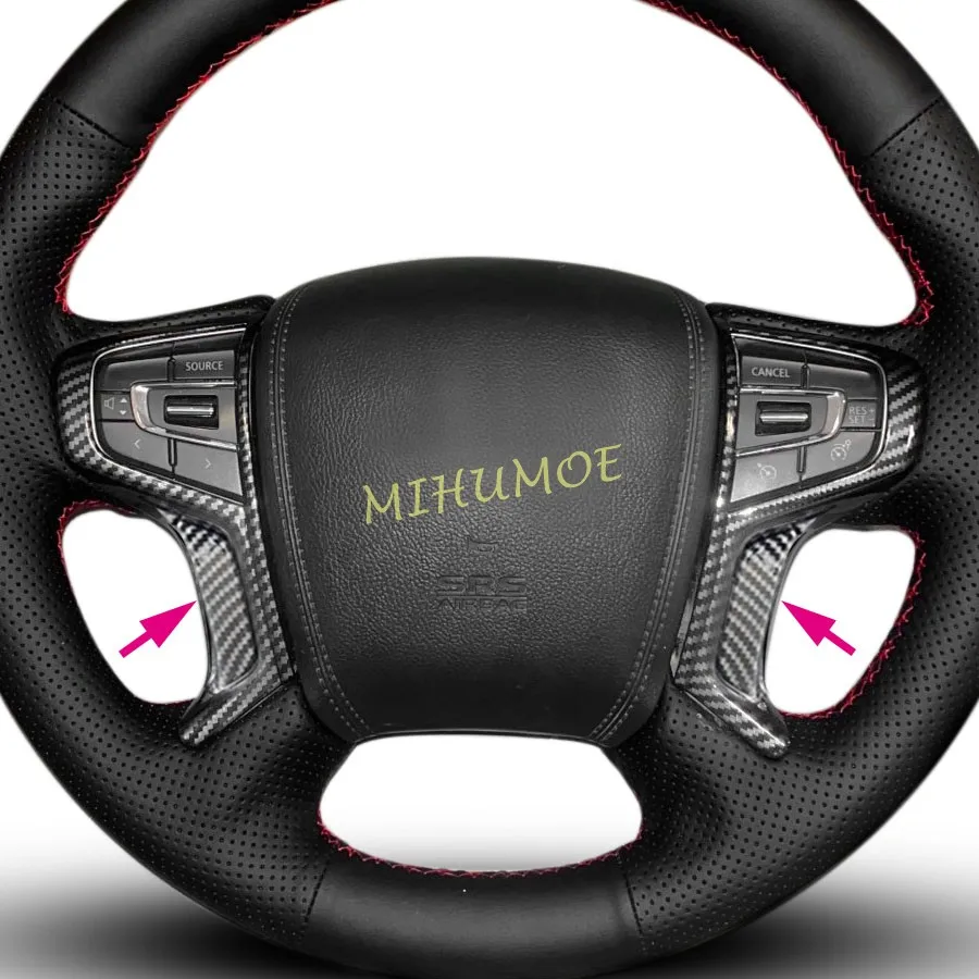 ألياف الكربون عجلة توجيه سيارة زر الإطار الكسوة ل 2019-2023 ميتسوبيشي باجيرو سبورت مونتيرو سبورت L200 تريتون #1