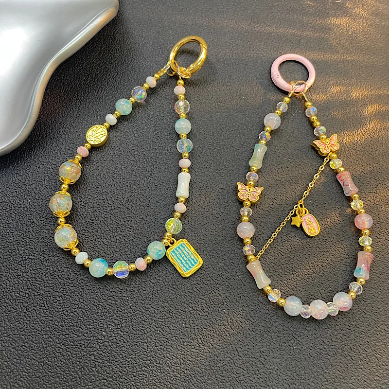 

Ручная работа из бисера, бабочка на запястье, винтажный стиль, стеклянная сумка с подвеской в виде цветка, подвесной аксессуар, женская подвесная веревка с защитой от потери