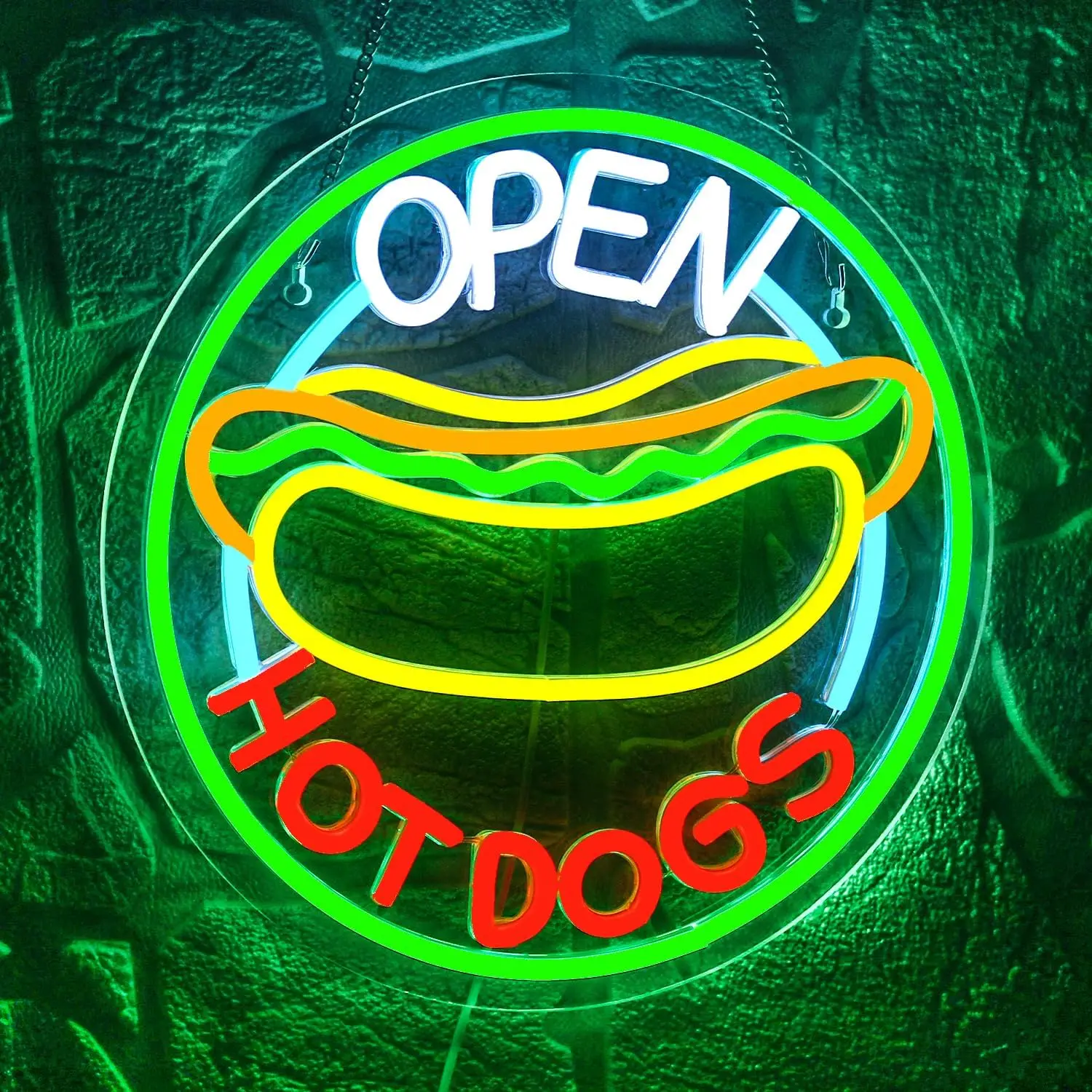 Open Hot Dogs Neon Sign LED Wall Art USB Powered Food Glow Lamp Snack Shop Theme Decor Bar Cafe Restaurant Kitchen Hanging Light