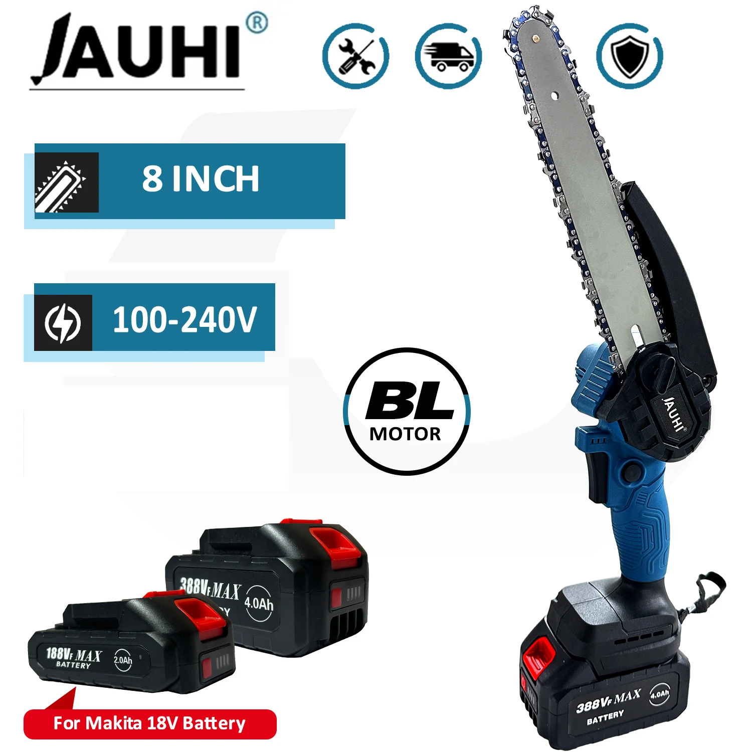 JAUHI 8 Inch Electric Chain Saw Cordless Mini Handheld Pruning Saw Woodworking Electric Saw Cutting Tool For Makita 18V Battery