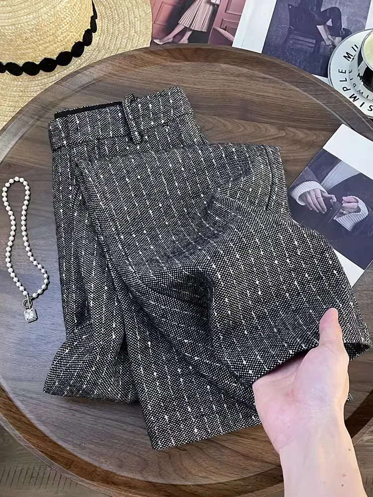 Hoge kwaliteit vrouwelijke wijde pijpen broek casual lange broek losse pasvorm mode Franse stijl winter volledige lengte kantoor dame 2025, nieuw