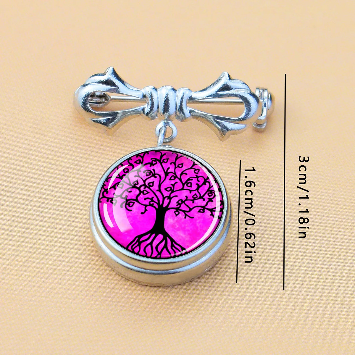 1Pair 16MM Tree of Life Dangle Brooch Round Button Lapel Pin Versatile Collar Hat Accessory Party Costume Decorative Badge