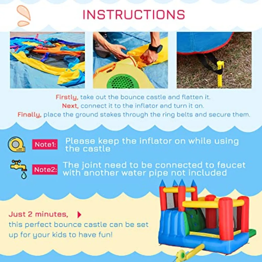 Toboggan gonflable 6 en 1 pour enfants, maison de rebond avec piscine, canon à eau, mur d'escalade, gonfleur inclus, château de saut pour enfants B