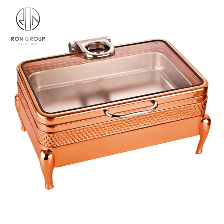 Fabrik Heißer Verkauf Edelstahl 304 Elektrische Chafing Dish Rose Gold Buffet Speisen Wärmer Display Glas Restaurant Hotel Liefert