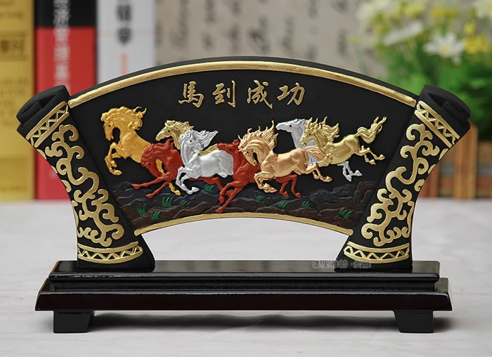 LARGE 2020 office home Desk Business Decorative art Talisman GOOD LUCK Success 8 horses FENG SHUI Mascot Sculpture art statue