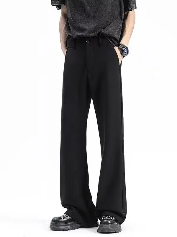

Men's Summer Thin Straight Leg Spor Casual Long Pants Ice Silk Loose Fit Nine-Tenths Wide Leg Loose Elastic Waisand
