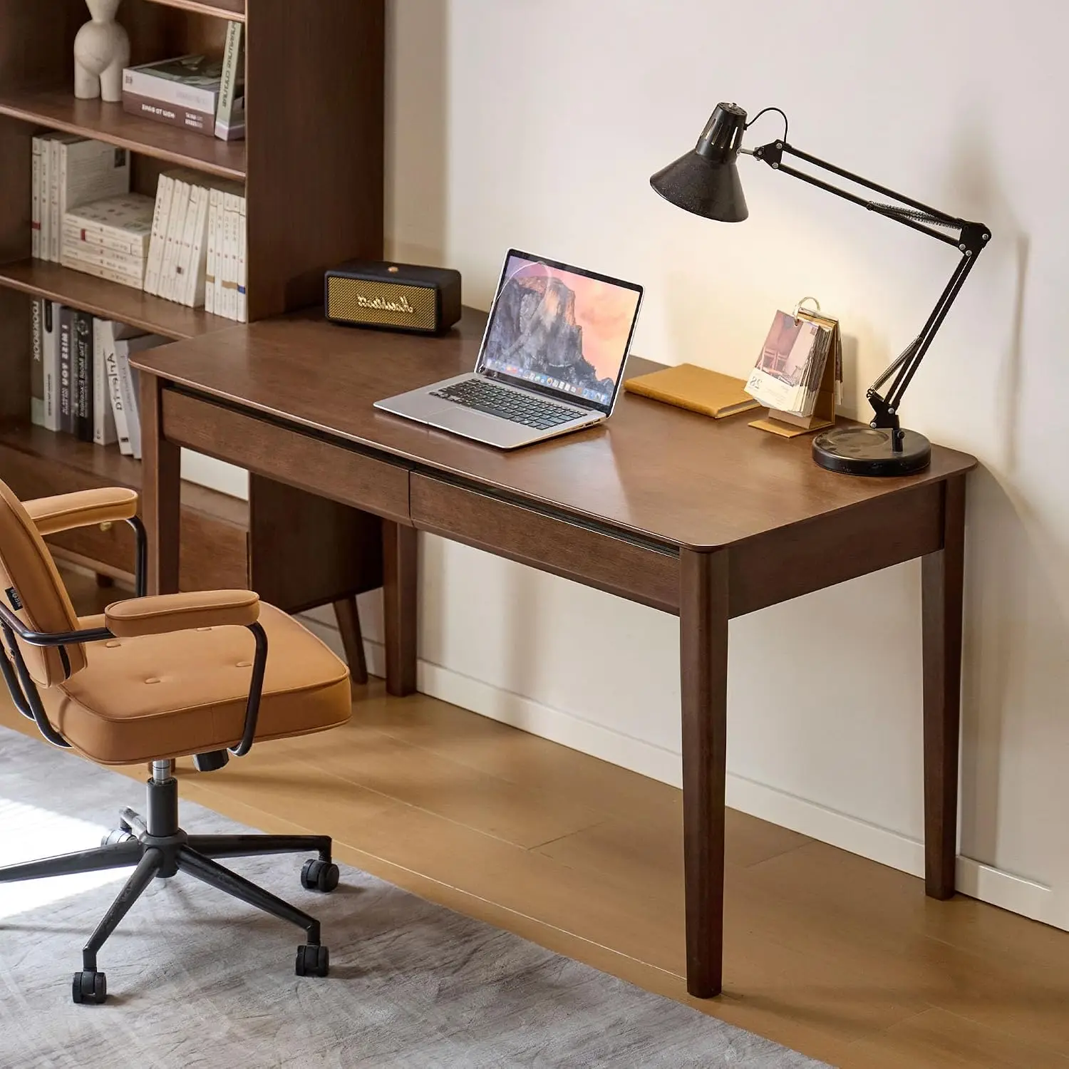 Vintage Solid Wood Computer Desk with Storage Drawers for Home Office Work Study 55.11
