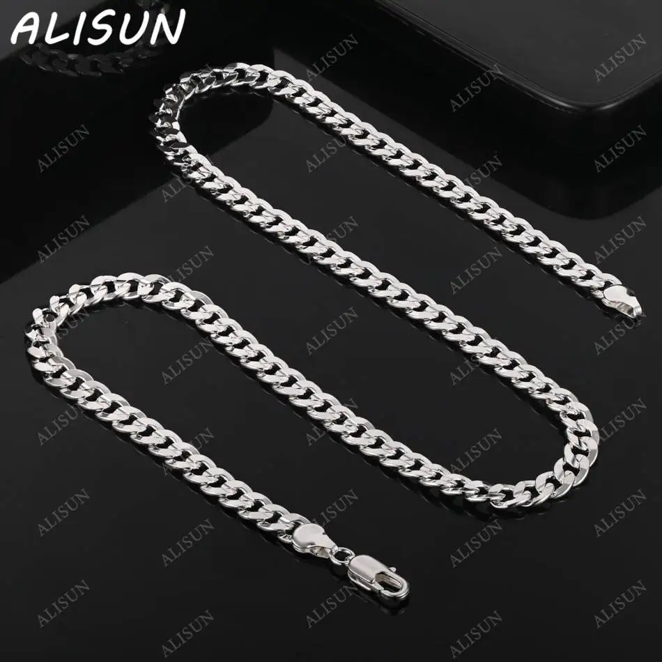 

ALISUN 925 Sterling Silver Fine 7MM 50&60CM Chain Necklace For Women Man Fashion Party Wedding Accessories Jewelry Holiday Gifts