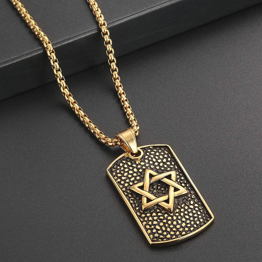 

Solomon Punk Gold color Star of David Pendant Necklace For Men Lucky Hexagram Aumlet Hip Hop Judaism Stainless Steel Jewelry