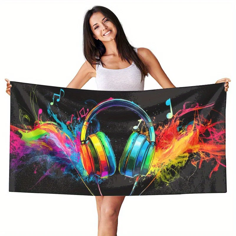 Vibrant Music-Themed Extra Large Microfiber Beach Towel Quick Dry Sand Free Lightweight Super Absorbent for Swimming