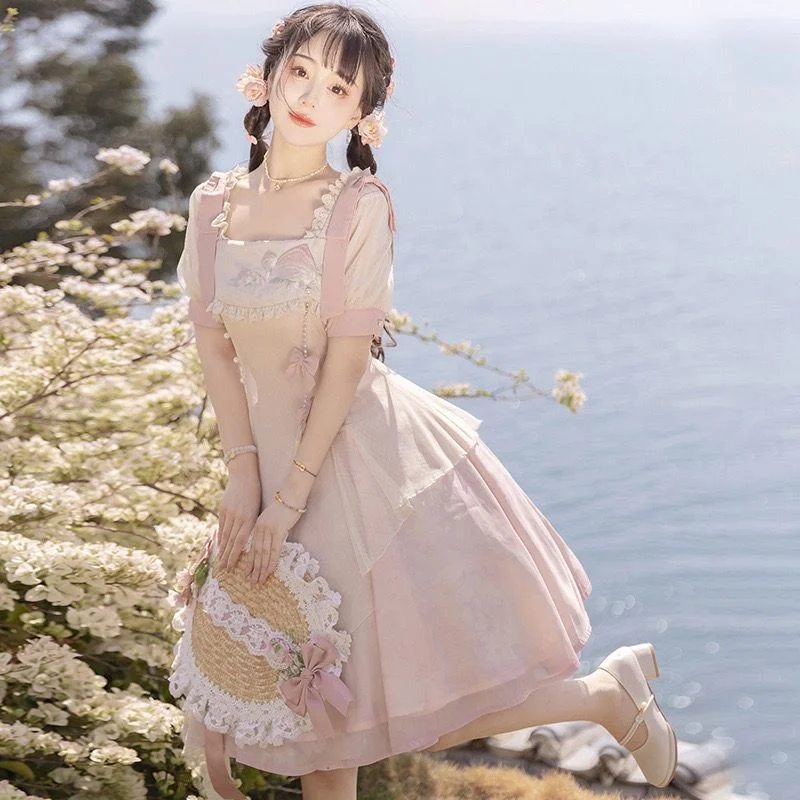 Xiaotao Yao Verbeterde Han Elemental Hanfu Klassieke Pop Lolita Jurk Met Korte Mouwen Gothic Lolita Accessoires Perzik Roze Lolita