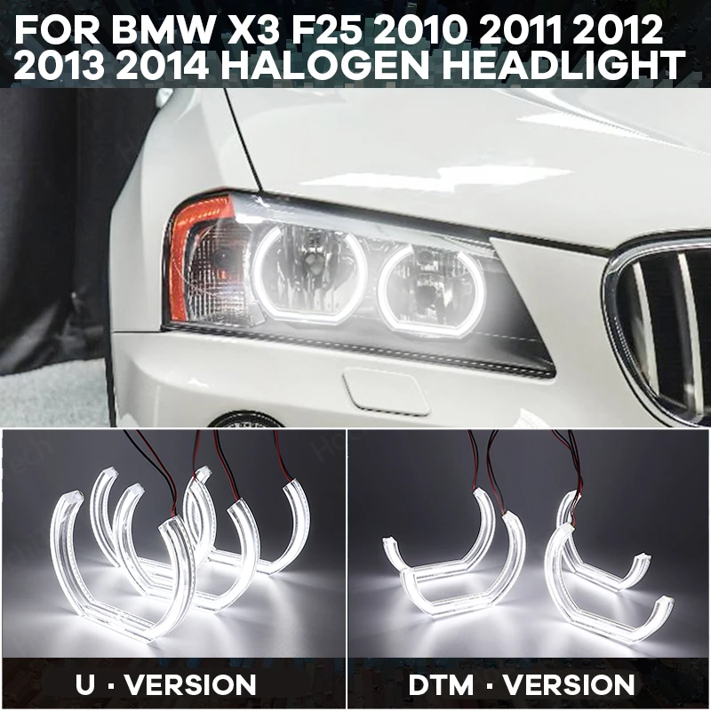 

For BMW X3 F25 2010 2011 2012 2013 2014 HALOGEN HEADLIGHT Halo ring DRLDTM U Shape Light White Crystal Angel eyes Style