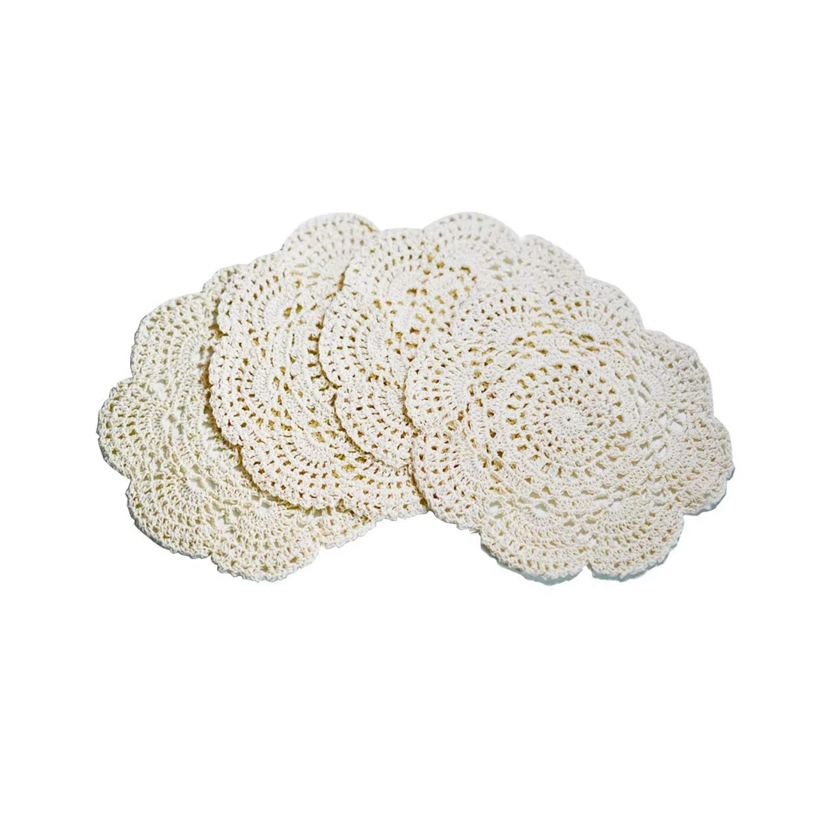 4PCS 8.6 Inch Doilies Crochet Round Lace Doily Handmade Placemats Cotton Crocheted Coasters (Beige)