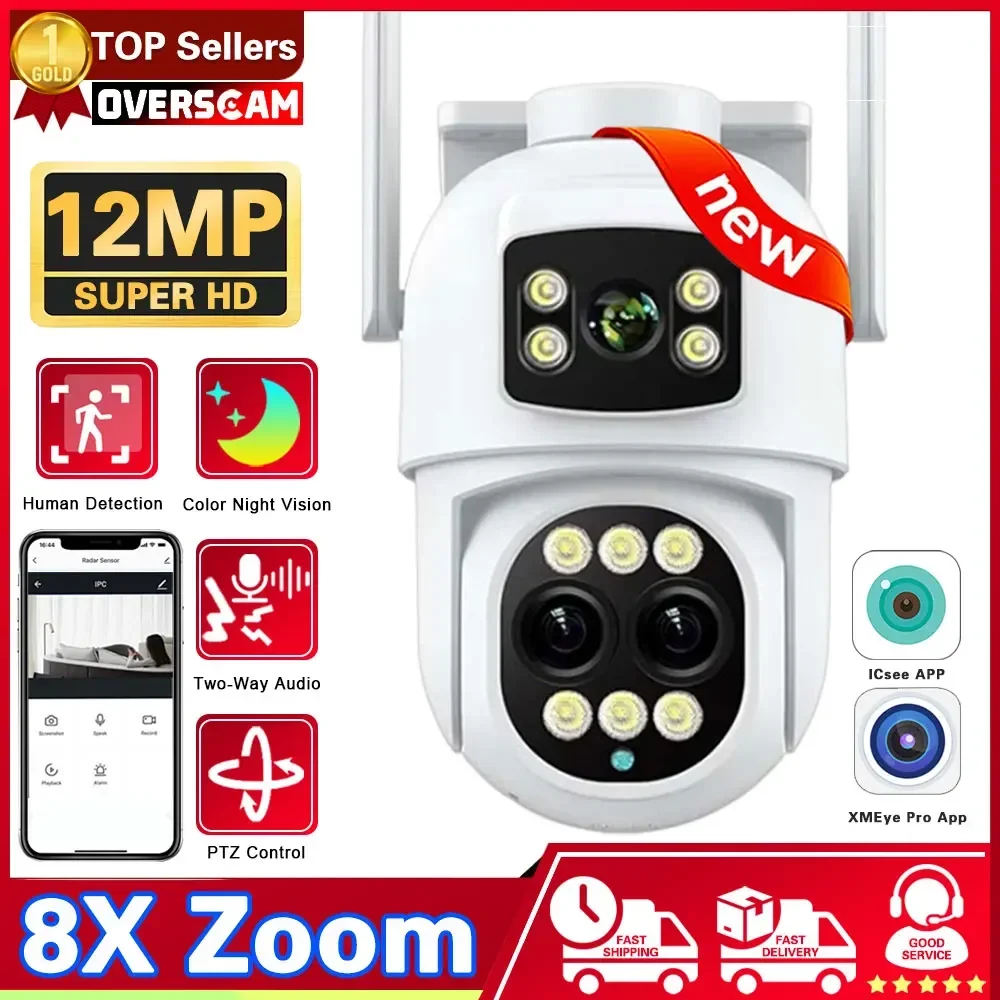 

12MP Three Lens 8X Zoom WIFI Camera Wireless Network Surveillance IP Camera PTZ Outdoor Smart Home Wi-Fi Security CCTV iCSee