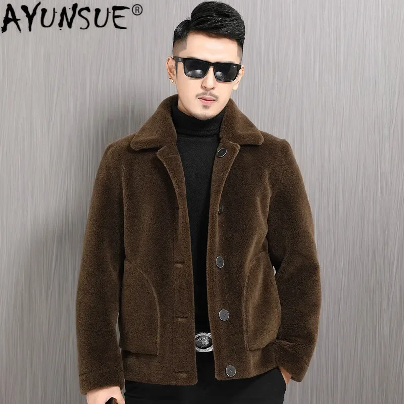 

AYUNSUE Real Fur Coat Men Autumn Winter Sheep Shearing 100% Wool Fur Jacket Plus Size Korean Clothes Two Side Wear YFN9101 J4958