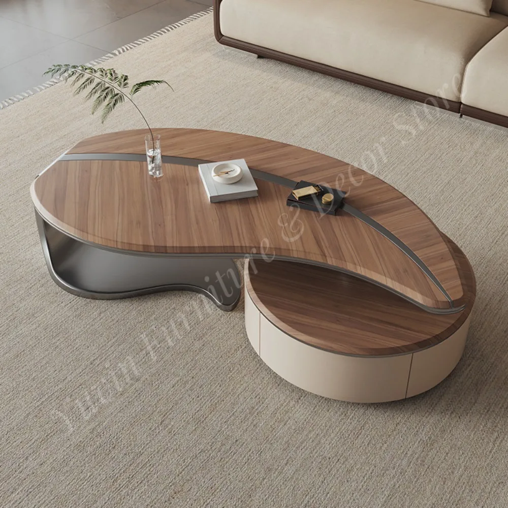 Custom New Style Stone Irregular Leaf Coffee Table TV Cabinet Set Chinese Modern Light Luxury Drawers Living Room Cross-Border