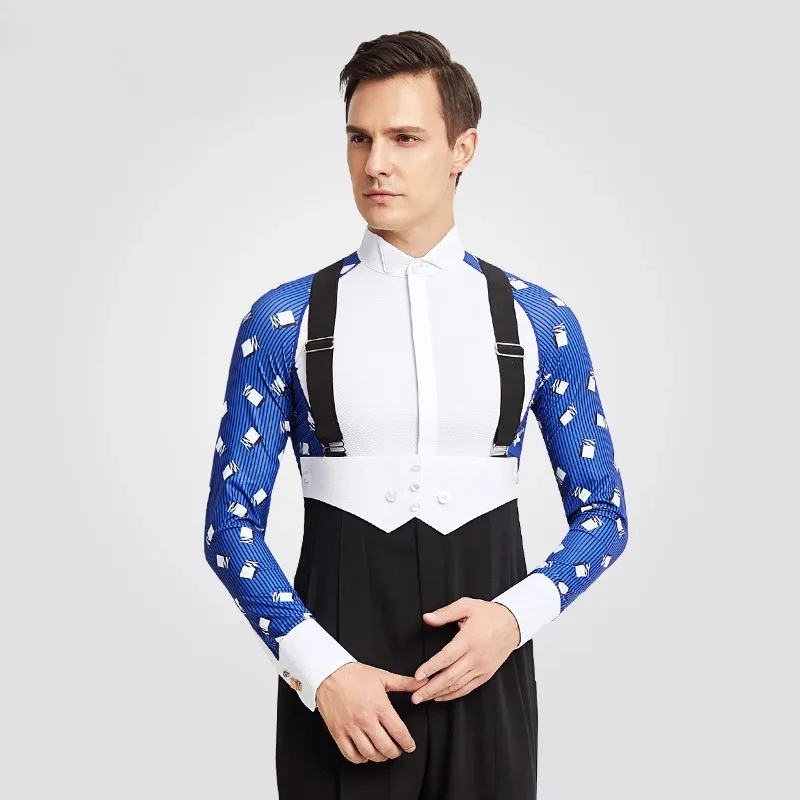 

Рубашки для соревнований по индивидуальному заказу, одежда для современных танцев, мужские топы, топ для латинских танцев, одежда для бальных танцев, одежда для вальса