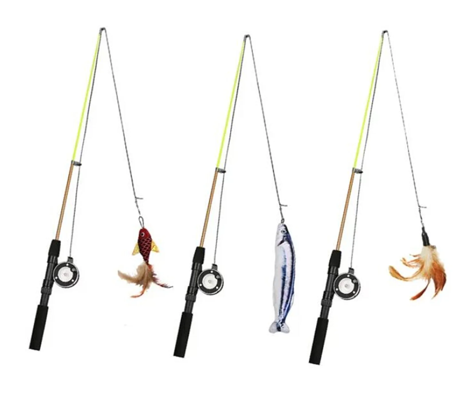 Fishing Rod Cat Toy Pulley Telescopic Fishing Rod Cat Toy Manual Reel Design Lifelike Fish Design To Use For Kicking For