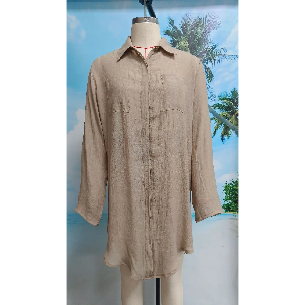 여성 비치 드레스 비키니 커버업 신상 자켓 주름 셔츠 수영복 자외선 차단 셔츠 포켓 포함 비치웨어