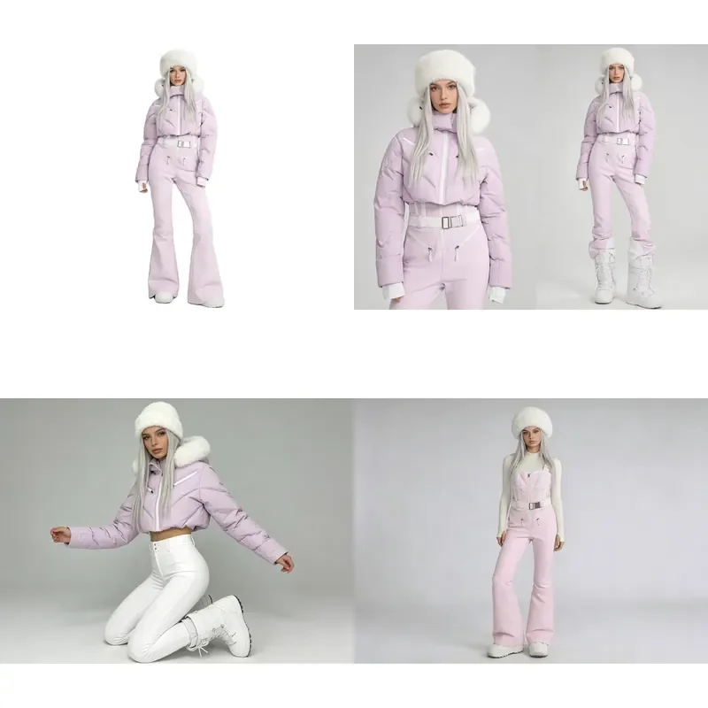Women's Two-Piece Ski Suit SNOW WIN Hood Waterproof 10,000mm Breathable Moisture-Wicking Fleece Insulation Zipper