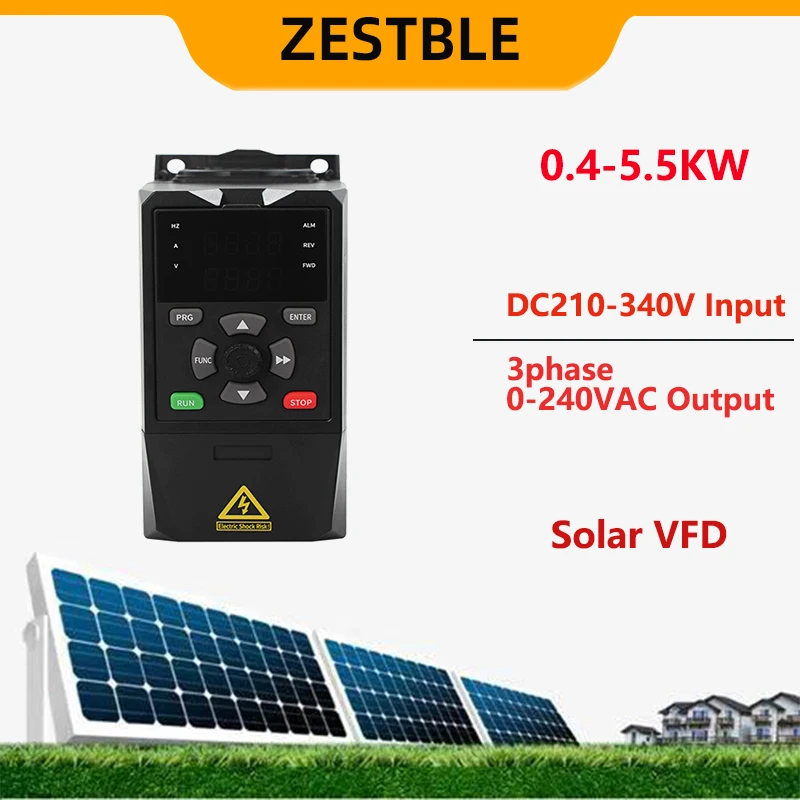 Solar VFD 3 Phase 220VAC Output Variable Frequency Inverter 0.75/1.5/2.2/3/4/5.5KW Frequency Drive for Motor Speed Control