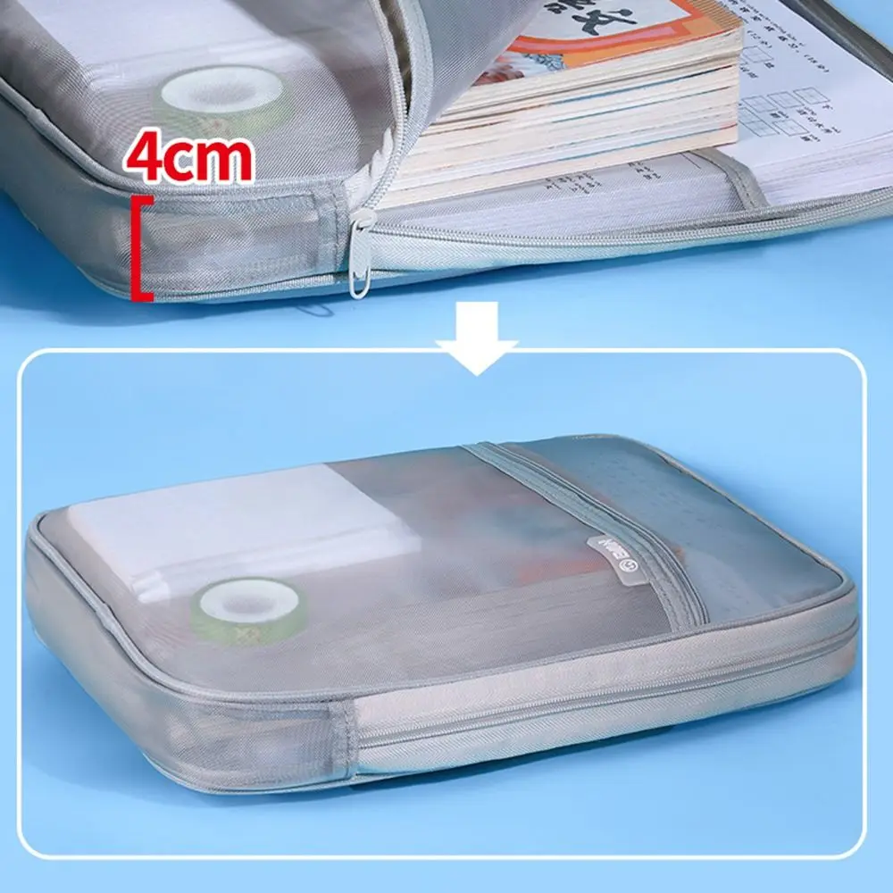 Portable Mesh Zipper Pouch Bag Thickened Waterproof Transparent File Holder Handle Breathable Document Organizer School
