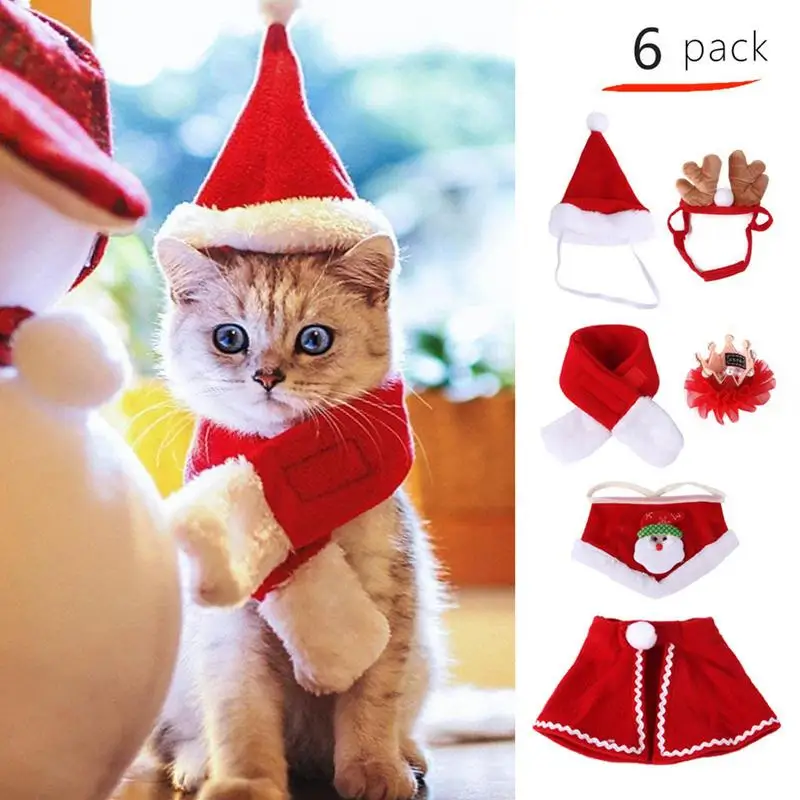 Costume da babbo natale per animali domestici 6 pezzi vestito da babbo natale per gatti festa di natale vestito da gatto carino morbido e