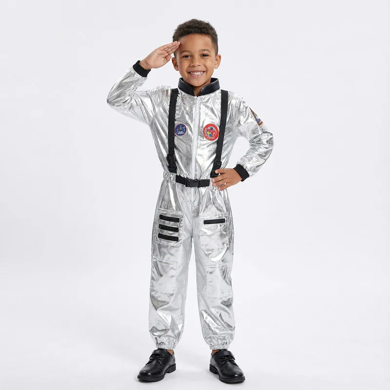 Raumanzug, Performance-Kostüm, silbernes Astronauten-Outfit, Halloween-Rollenspiel-Kostüme für Jungen und Mädchen, Festival-Karnevalskleidung