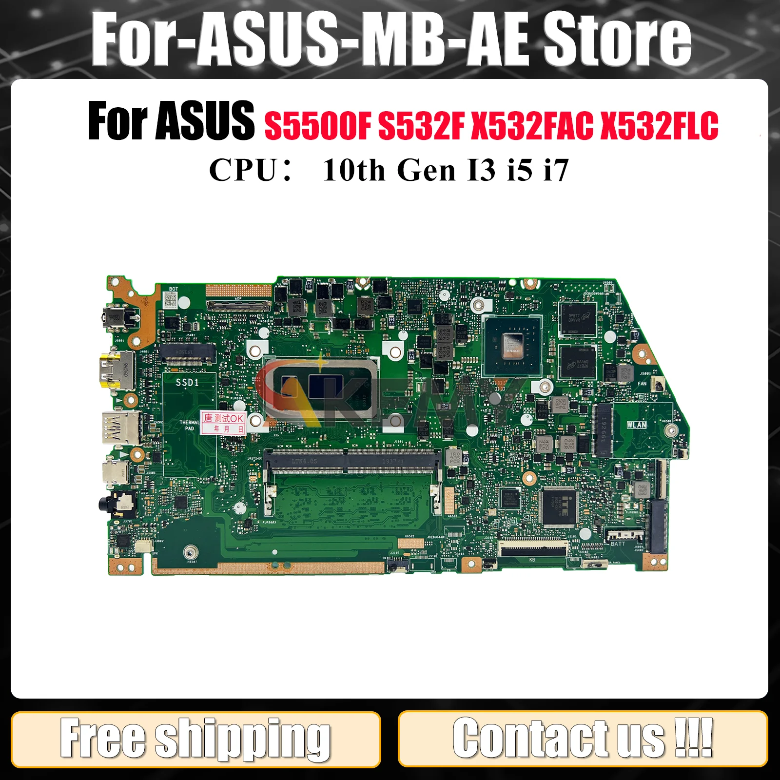 

X532FL Материнская плата для ноутбука ASUS V531F K531F S531F S532F K532F X532F X532FAC X532FLC V532F S5500F Материнская плата 10-го поколения I3 i5 i7