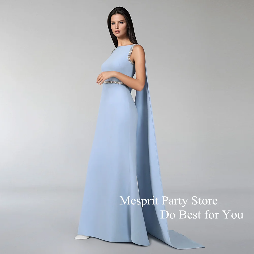 Saudi Arab Evening Dress with Cape Customized Boat Neck Beading Stones A Line Woman Arabic Prom Dresses Wedding Party Gown